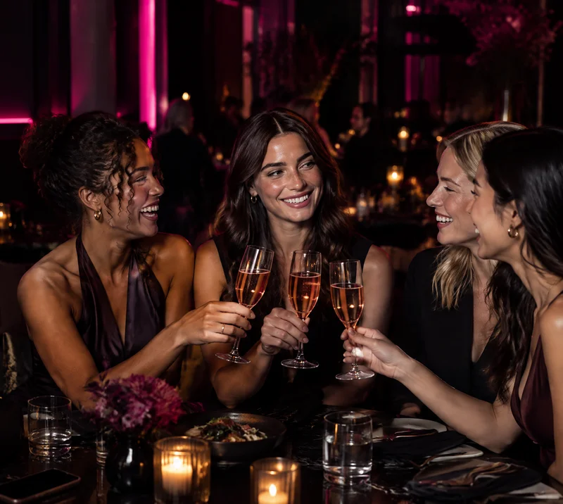 KI-generiertes Bild: Freundinnen stoßen beim Dinner an